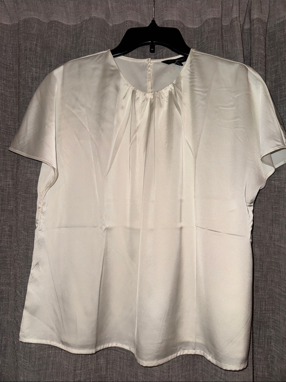 Banana Republic Ivory Short-Sleeve Pleated Satin Blouse